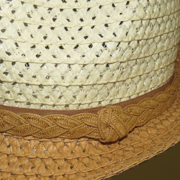 Chatties Two-Tone Straw Fedora Hat w/ Gold Weave NWOT - Picture 3 of 4